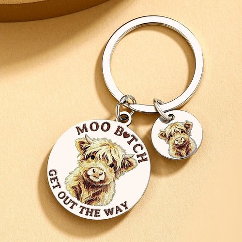 Gift Keychain  Highland Cow Moo Bitch Keychain Stainless Steel Funny Gift — image 4
