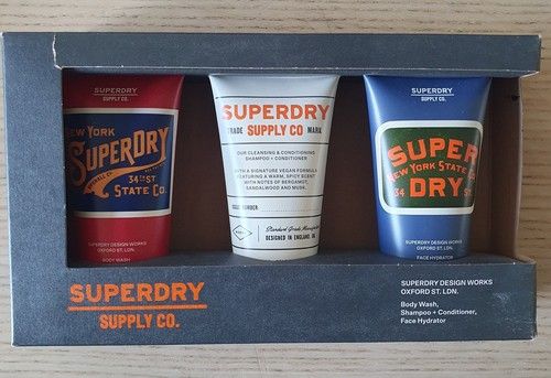 Superdry Men’s Body Wash, Shampoo & Conditioner & Face Hydrator Set – 3×65ml NEW