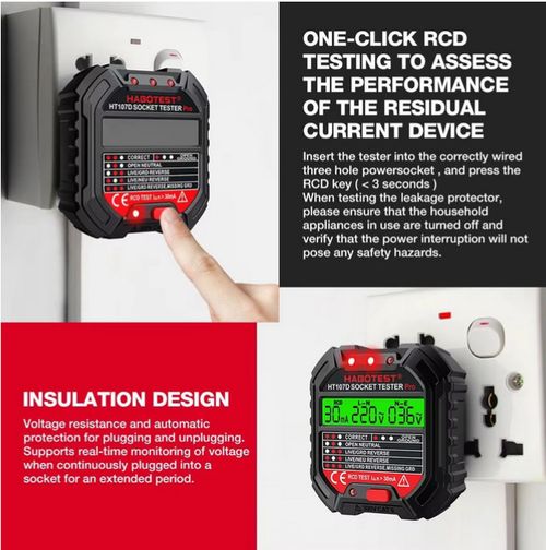 HABOTEST HT107 Pro Socket Tester - RCD Test, Voltage, Ground/Neutral, UK Plug — image 4