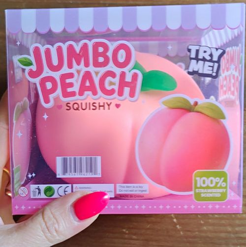 Jumbo Peach Squishy Squeeze Toy with Green Leaf, Pink/Green