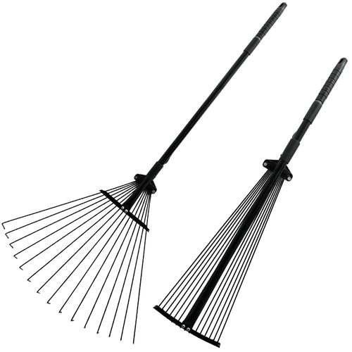 25 TINES ADJUSTABLE TELESCOPIC METAL GARDEN RAKE LEAF METAL HANDLE LAWN GRASS — image 3