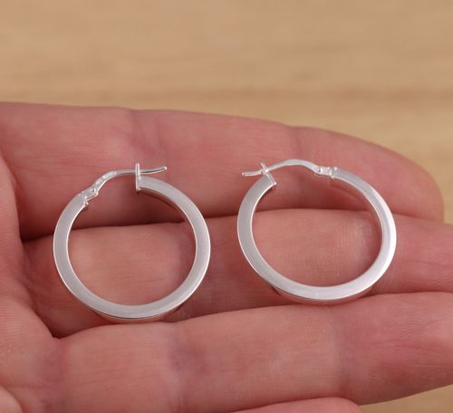 Solid 925 Sterling Silver Plain Huggie Hoop Earrings 25mm Diameter Gift Boxed — image 4