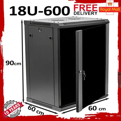 19" Network Data Cabinet 18U 600mm Wall Rack Comms Patch Panel Switch LAN PDU UK
