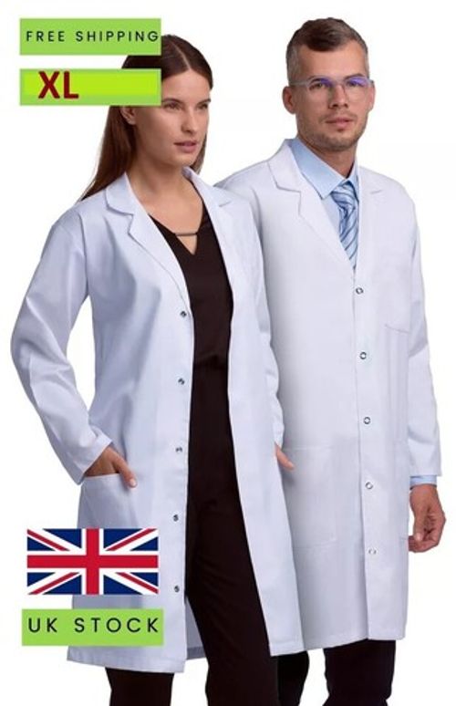 WHITE STANDARD CLASSIC LAB COAT HYGIENE WAREHOUSE LABORATORY DOCTORS MEDICAL UK