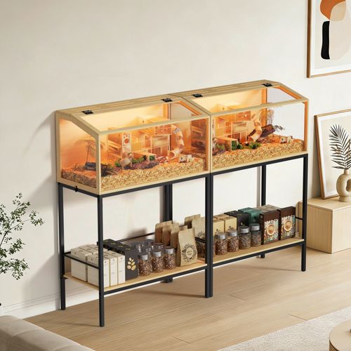 Hamster Cage Chewproof Tempered Glass Panel Habitats Openable Top Storage Shelf — image 4