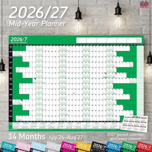 2026/2027 Mid-Year Wall Planner Calendar Wall Chart Home Office Work A2 Calender