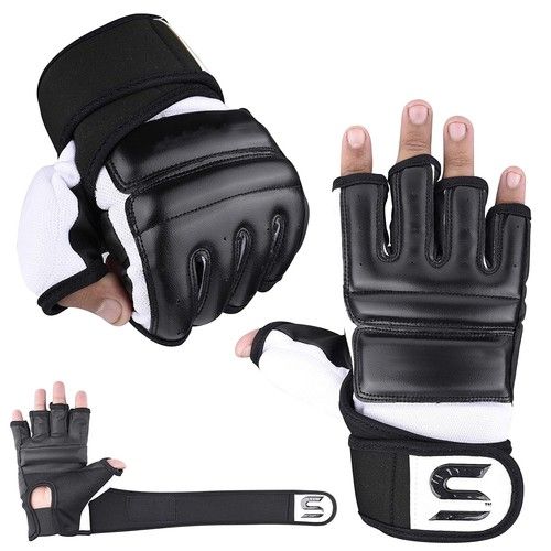 SAWANS® Leather MMA Boxing Gel Gloves Body Combat Punch Bag Training Martial Art