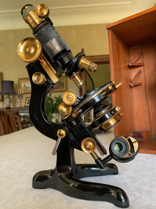 Vintage W. Watson & Sons Ltd High Power Binocular Brass Microscope c1937, Cased — image 2
