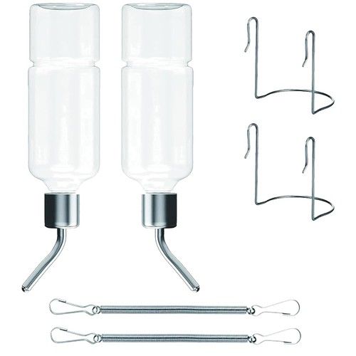 2-Pack Small Animal Water Bottles with Holder for Rabbits, Guinea Pigs, clear 