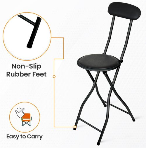 2 x BLACK PADDED FOLDING HIGH BACK CHAIR BREAKFAST KITCHEN BAR STOOL FOLDABLE — image 3