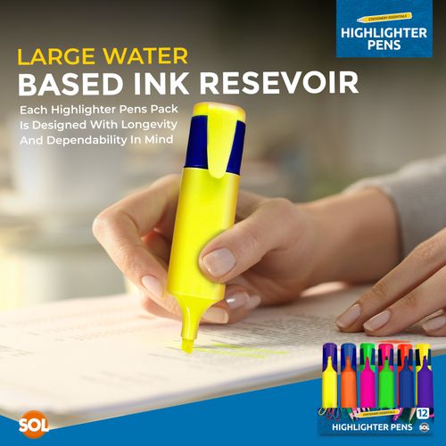 12 Assorted Highlighter Pens Set Fluorescent Bright Colour Markers School Office — image 5