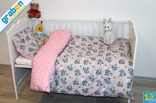 100% COTTON POPLIN BEDDING SET FOR Cot Bed, Duvet Cover&Pillowcase 100cm x 135cm