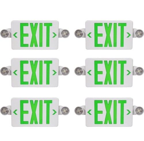 Green LED Exit Sign Emergency Light Adjustable Lamps Exit Combo UL listed 6 Pack