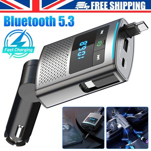 Bluetooth FM Transmitter MP3 Player USB Disk Car Charger 80.5W Fits 12V-24V Cars