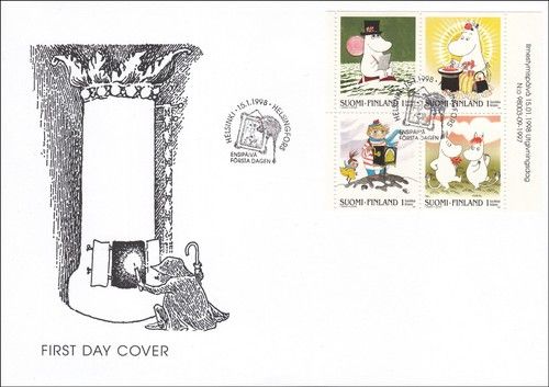 Moomin Character Troll Stamp Booklet Sheet Finland Mint FDC Cover 1998