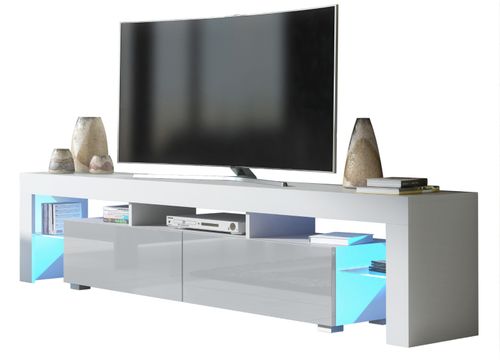 TV Unit TV Stand Cabinet Sideboard White High Gloss LED Storage 200cm Modern — image 11