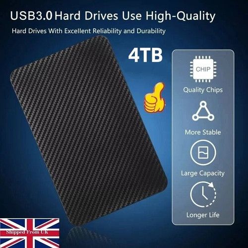 4TB External Hard Drive Disk USB 3.0 HDD Memory Storage for PC Laptop Phone UK