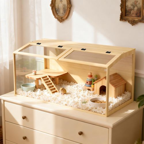 Large Wooden Hamster Cage Openable Top for Dwarf Hamster Glass Hamster Enclosure — image 2