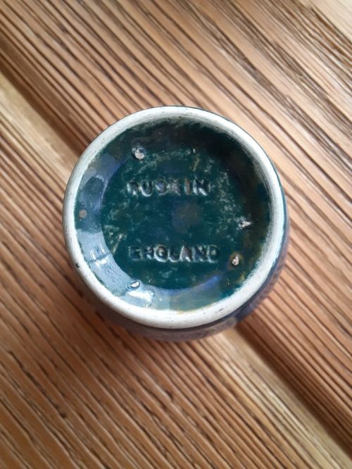 A. E. Jones Arts & Crafts Silver Mustard Pot With Spoon And Ruskin Pottery Liner — image 9