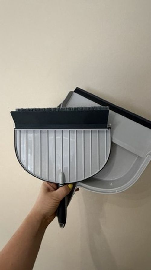 RAVENNA Grey/Black Hand Broom & Dustpan Set, Plastic Bristles, Hanging Loop