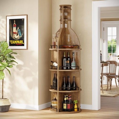 75" Tall Wine Rack with Storage Shelves, Modern Freestanding Bar Display Shelf