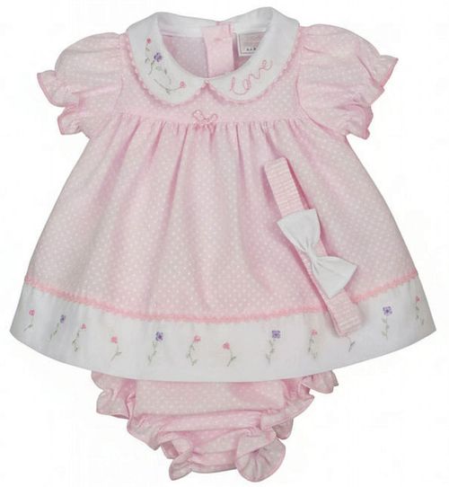 Baby Girl Dress Set Outfit Embroidered Bow Headband Pink — image 5