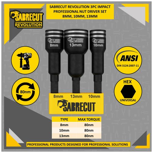 SabreCut Impact Rated Drill Driver Magnetic Nut Socket Bit Set 1/4'' Hex Drive — image 3