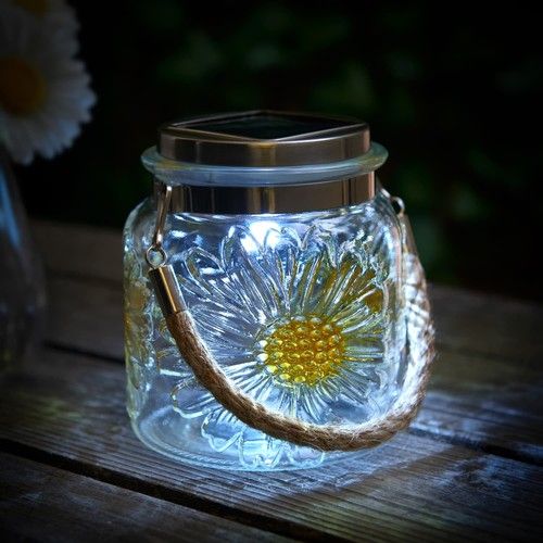 Solar Powered Daisy Glass Lantern Decorative Hanging Garden Light - Clear