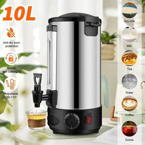 10L Stainless Steel Tea Urn Commercial Electric Catering Hot Water Boiler UK