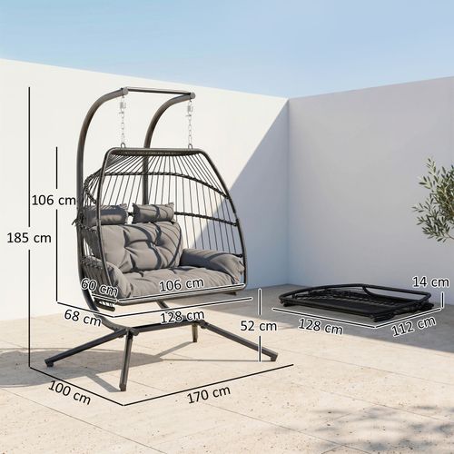 Outsunny Rattan Double Hanging Egg Chair with Stand, Cushion, Refurbished — image 4