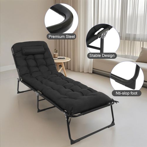 Reclining Sun Lounger Garden Folding Chair Bed Recliner + Cushions Beach Camping — image 9