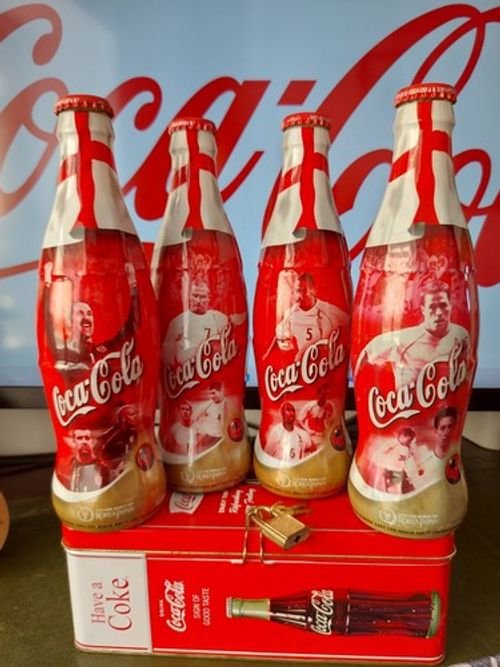 Coca Cola 2002 World Cup England Squad Complete Set of 4 Bottles - Full/Sealed