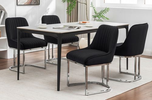 2 4 6  Velvet Dining Chairs Bright Chrome base legs Beige Grey or Black  Velvet — image 11