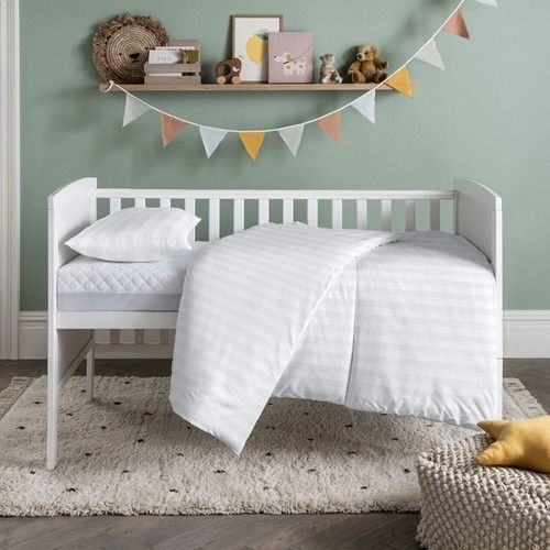 Satin Stripe Anti-Allergy 100% Microfibre Cot Bed Toddler Duvet and Pillow Set