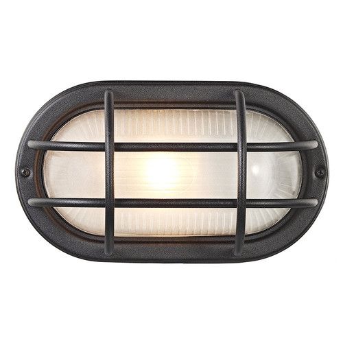 Matt Black Cast Aluminium Outdoor Oval Bulkhead Wall Light by Happy Homewares