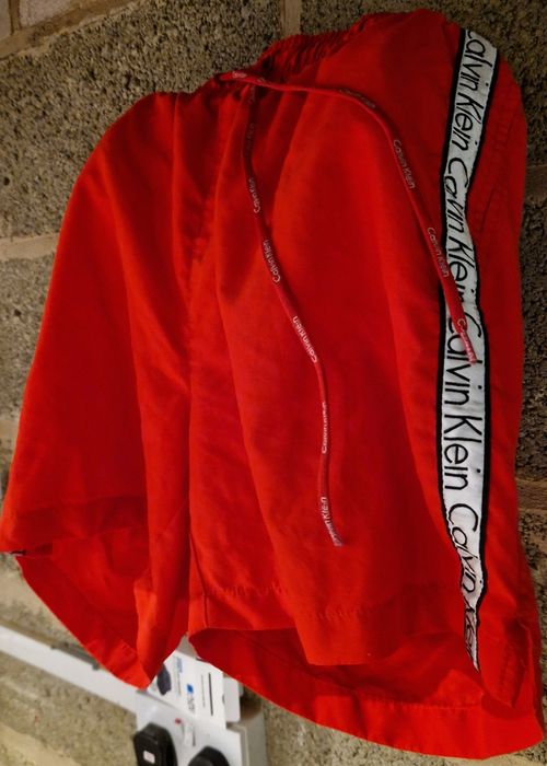 Calvin Klein Men's Red Swim Shorts Size L Logo Mesh Lined Elastic Drawstring — image 4