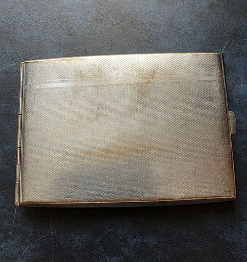 Antique Art Deco Silver Plated Engine Turned Pocket Cigarette Case Monogrammed — image 2