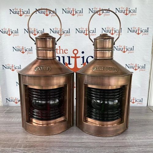 Vintage Maritime Ship Lanterns – Brass Port & Starboard Oil Lamps, Nautical Dec