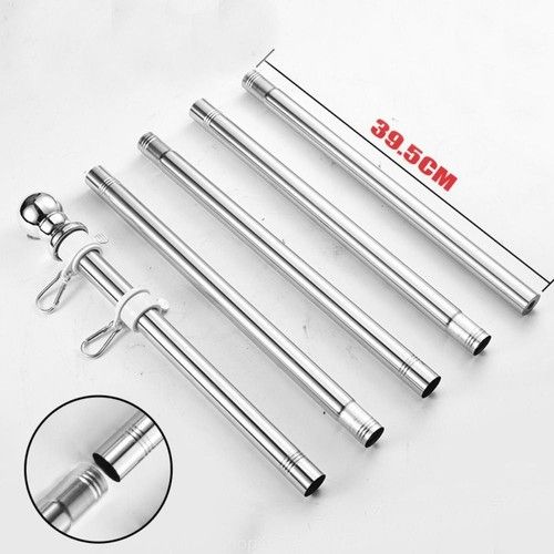 6FT Wall-Mounted Flag Pole Kit Telescopic Top Ball Flagpole Stainless Steel Yard