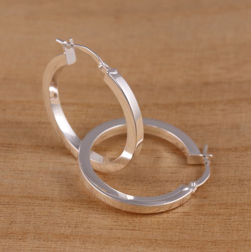Solid 925 Sterling Silver Plain Huggie Hoop Earrings 25mm Diameter Gift Boxed — image 2