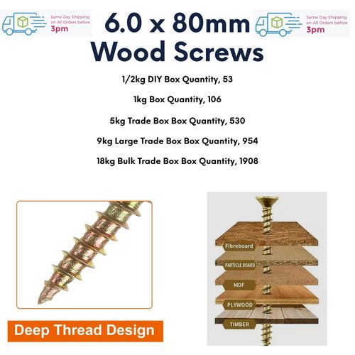 WOOD SCREWS MULTI-PURPOSE YELLOW POZI COUNTERSUNK CHIPBOARD SCREWS 1kg