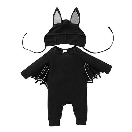 2Pcs/Set Halloween Toddler Baby Cosplay Bat Sleeve Costume Romper + Hat Outfits