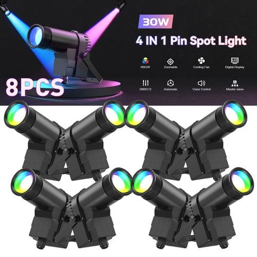 8PCS 30W Stage Lighting RGBW LED DMX Pin Spot Light Club Party Show Disco Light