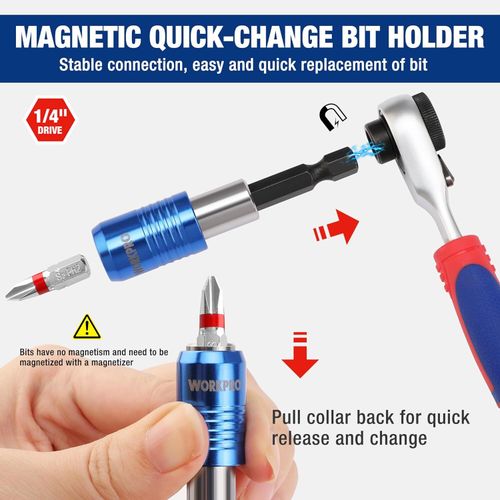 WORKPRO 1/4" Drive Mini Ratcheting Screwdriver&Screwdriver Bits Set 43-Piece — image 6