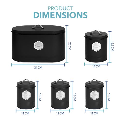 HEFTMAN Kitchen Storage Canister Coffee Sugar Tea Bread Airtight 5 Pieces Set — image 3