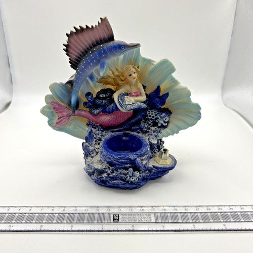 Vintage Mermaid Figurine Hand-Painted Ceramic Aquarium Ornament Collectible