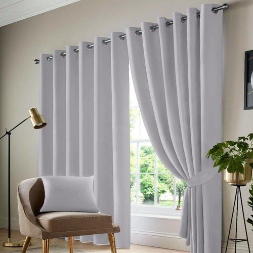 Thermal Thick Blackout Curtain Eyelet Ring Top Ready Made Pair Panels +Tie Back