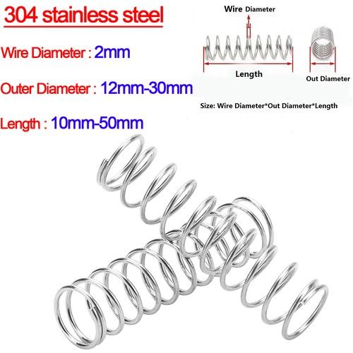 Compression Spring 2mm Wire Diameter 10mm-50mm Length & 12mm-30mm Outre Diameter