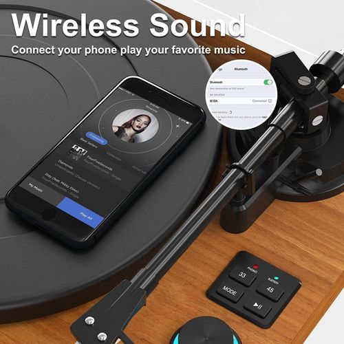 HiFi Wooden Bluetooth Turntable Vinyl Record Player Stereo System w/ Twin Speake — image 3