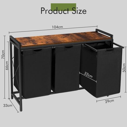 3 Compartment Laundry Hamper Basket Removable Bag Large Organizer Clothes Sorter — image 2